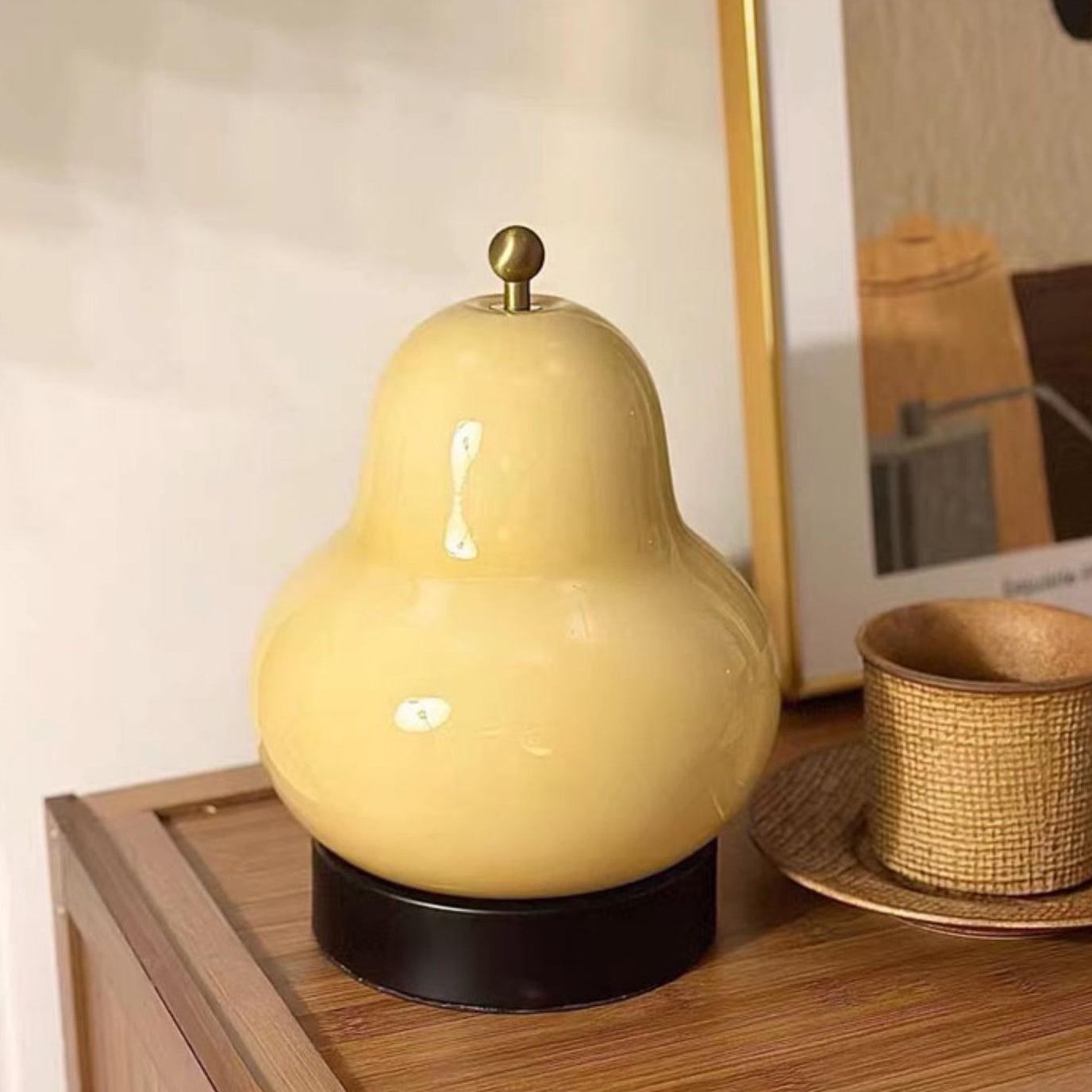 Pear Table Lamp | Vintage Metal & Glass | Gold and Cream