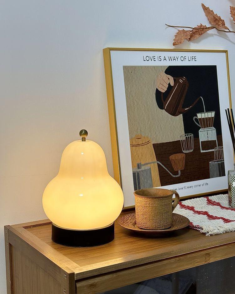 Pear Table Lamp | Vintage Metal & Glass | Gold and Cream