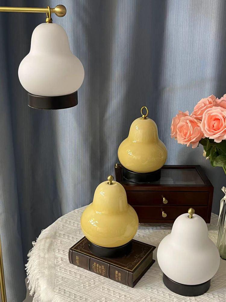 Pear Table Lamp | Vintage Metal & Glass | Gold and Cream