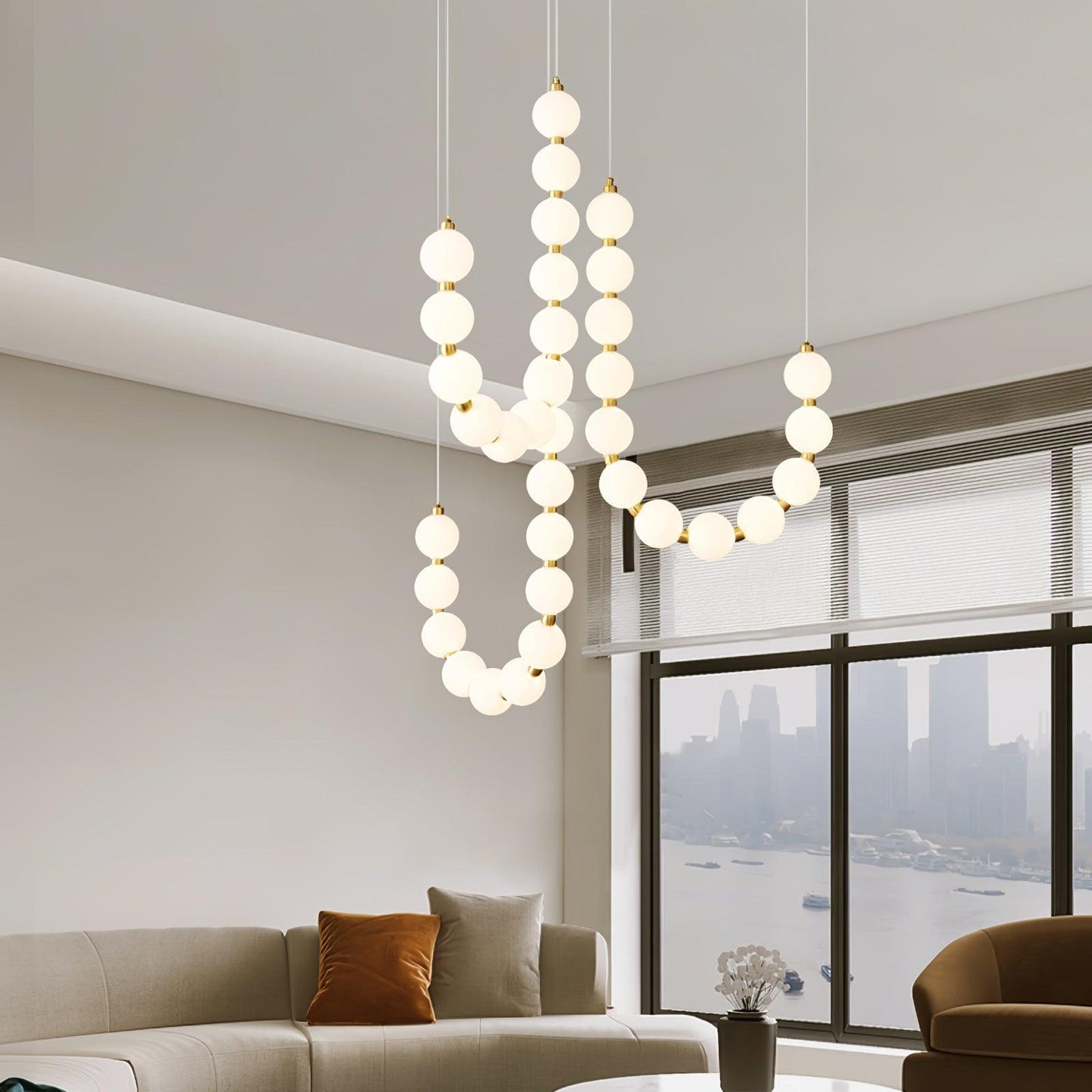 Pearl Necklace Chandelier | Brass & Acrylic | Adjustable Length