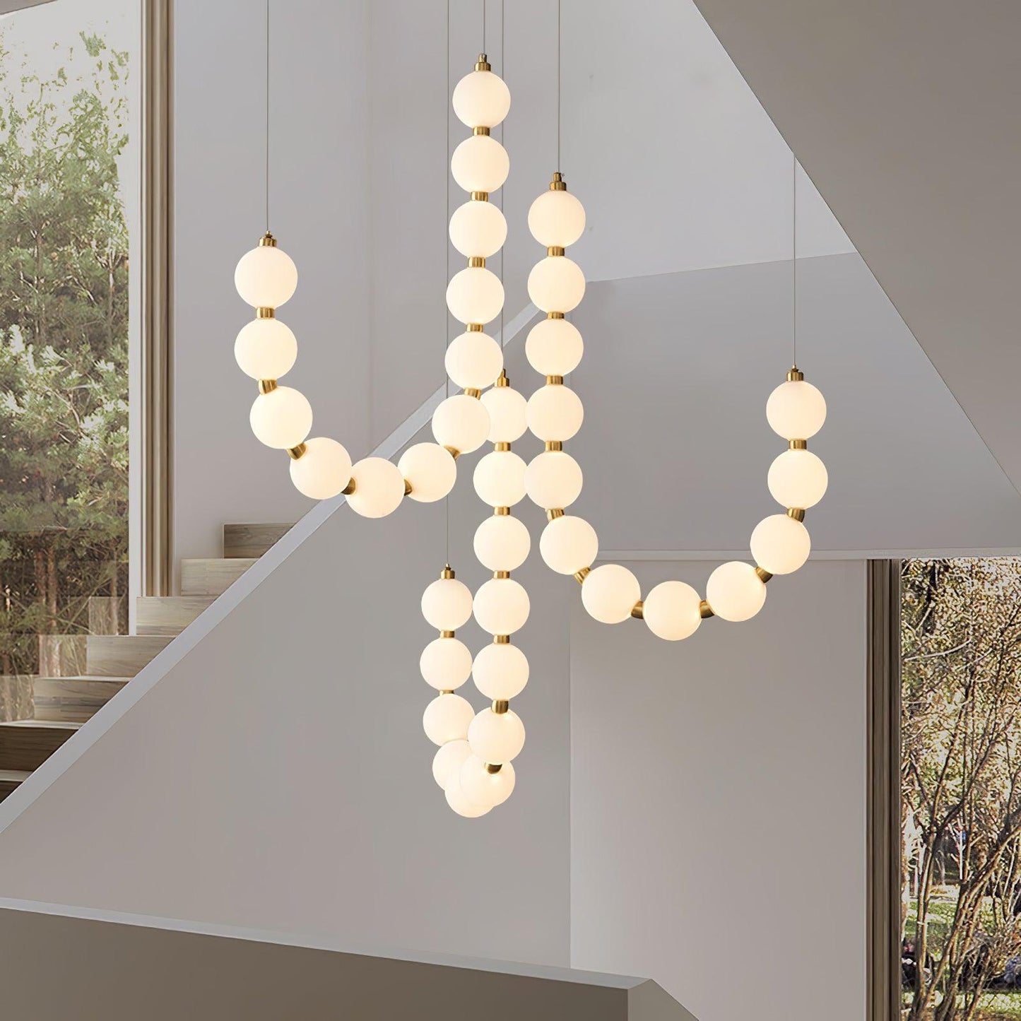 Pearl Necklace Chandelier | Brass & Acrylic | Adjustable Length