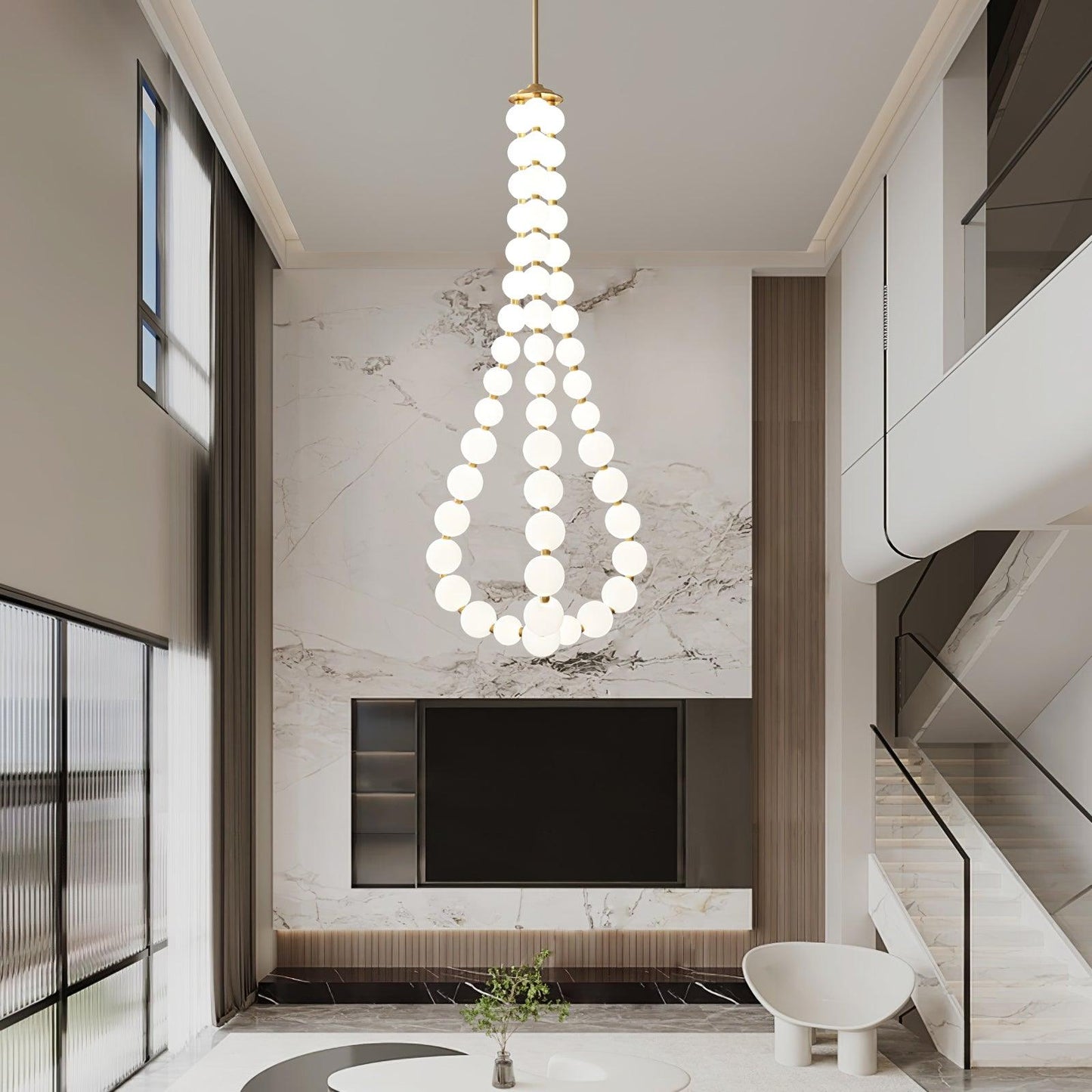 Pearl Necklace Chandelier | Brass & Acrylic | Adjustable Length