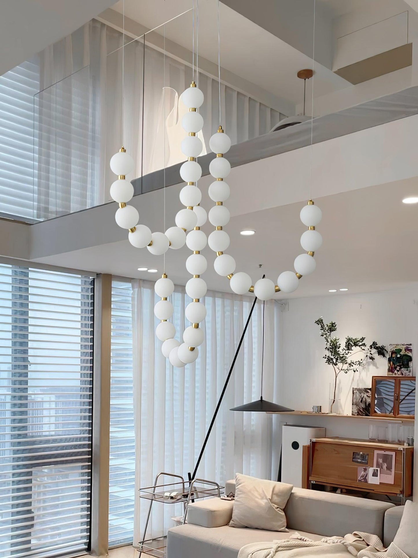Pearl Necklace Chandelier | Brass & Acrylic | Adjustable Length