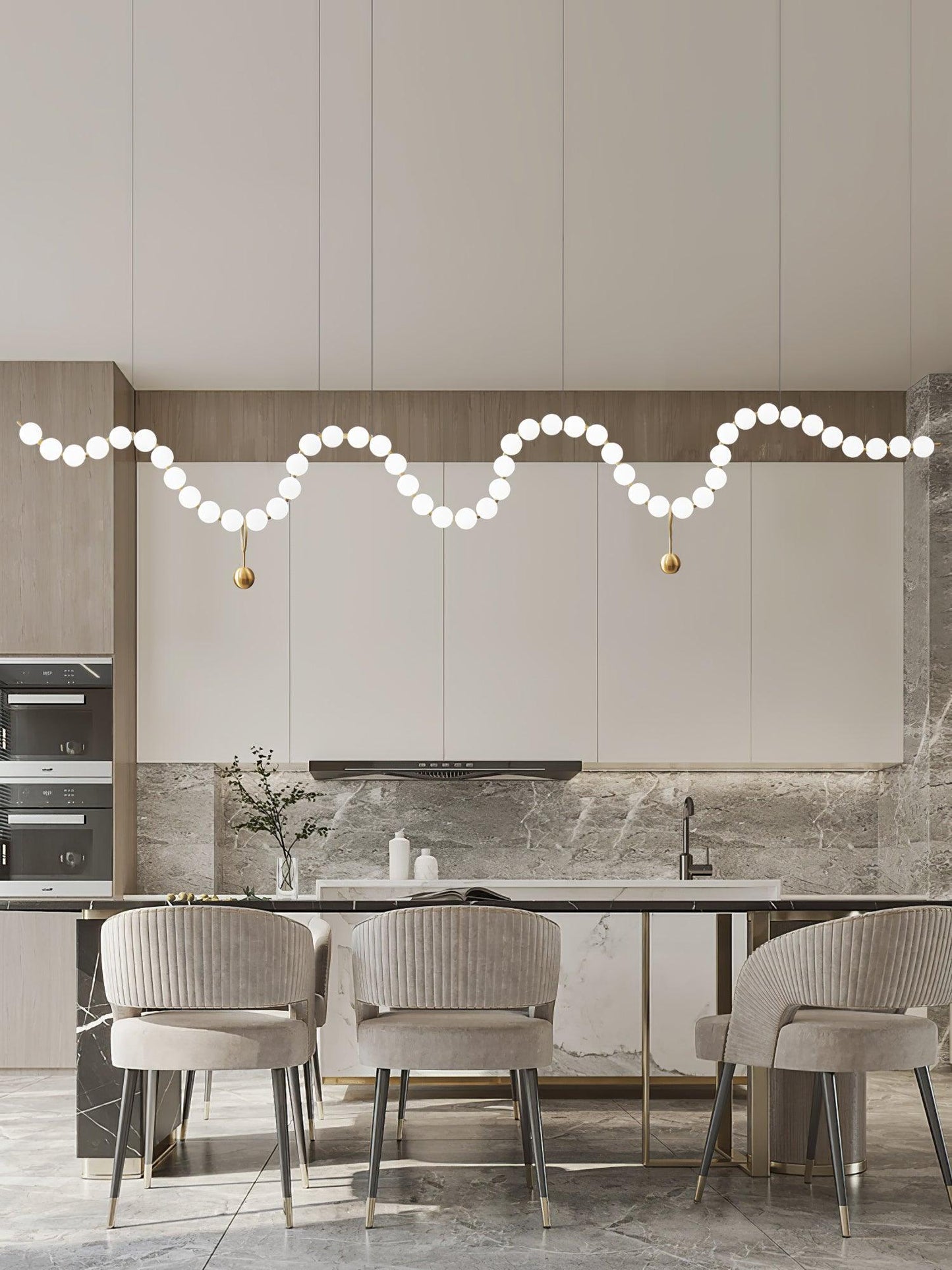 Pearl Necklace Chandelier | Brass & Acrylic | Adjustable Length