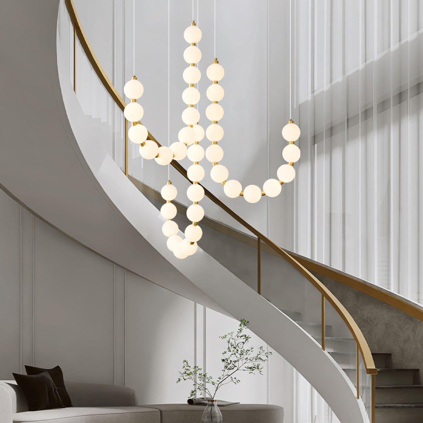 Pearl Necklace Chandelier | Brass & Acrylic | Adjustable Length