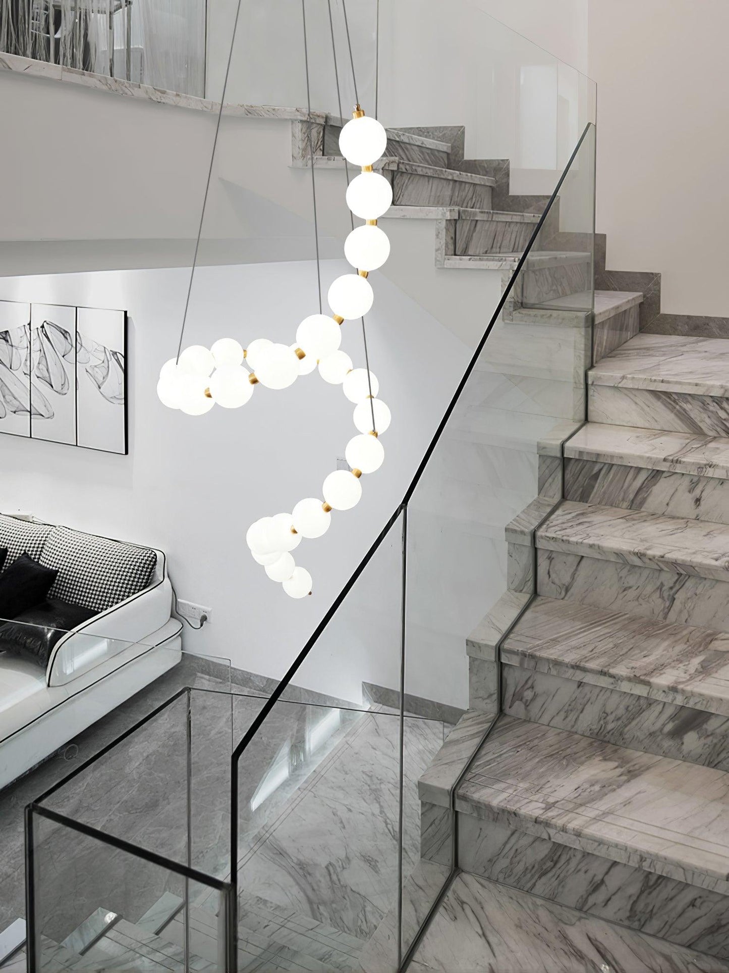 Pearl Necklace Chandelier | Brass & Acrylic | Adjustable Length