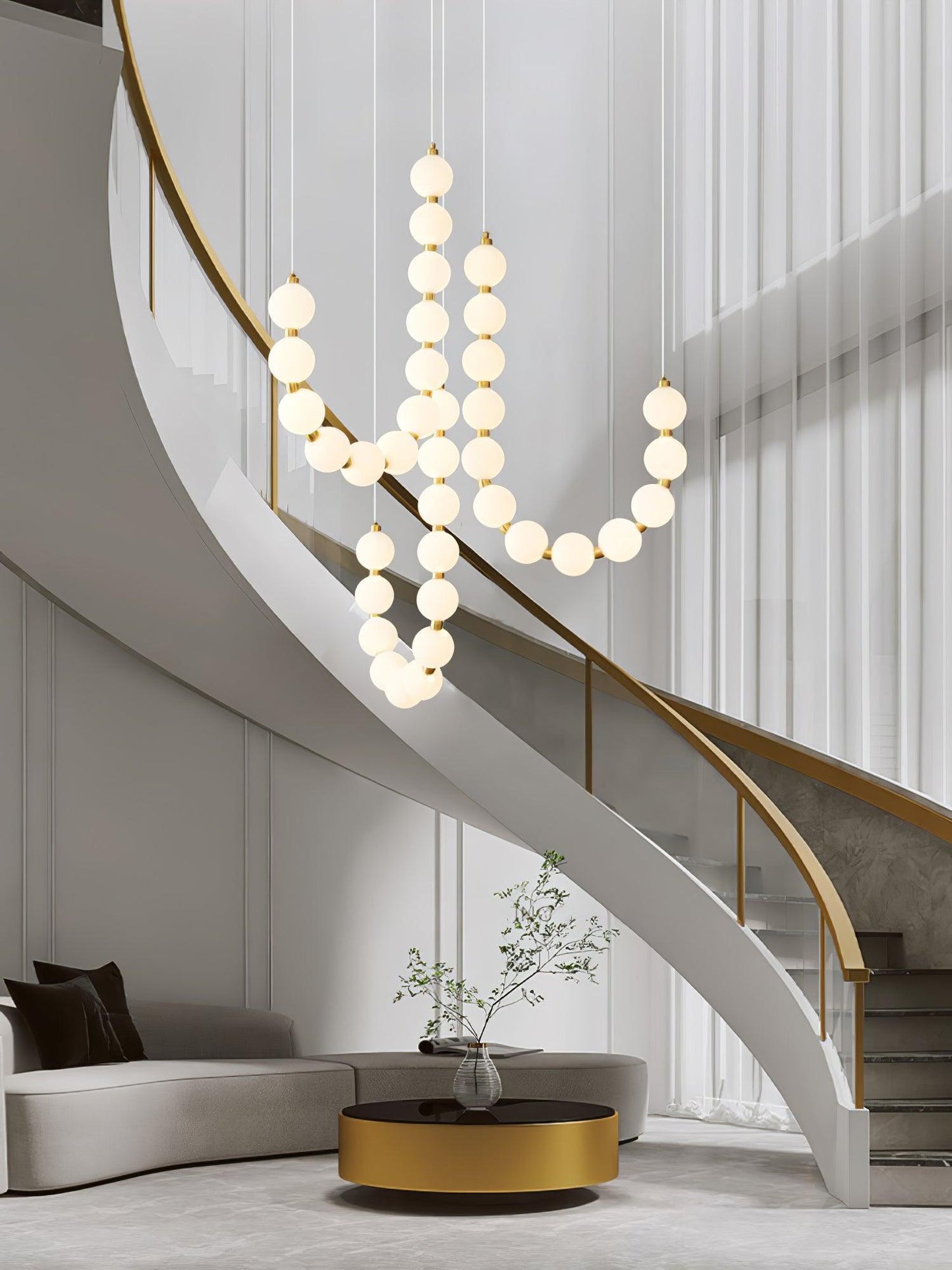 Pearl Necklace Chandelier | Brass & Acrylic | Adjustable Length