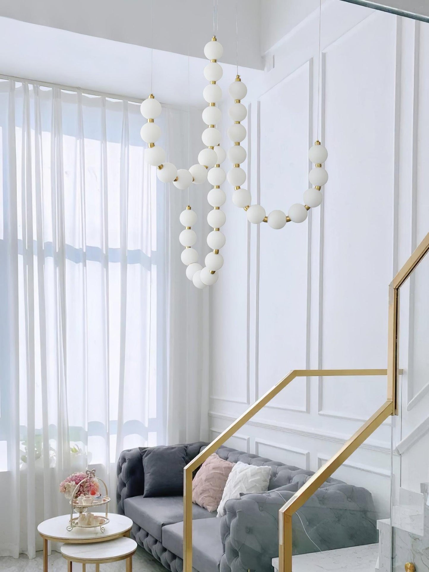 Pearl Necklace Chandelier | Brass & Acrylic | Adjustable Length