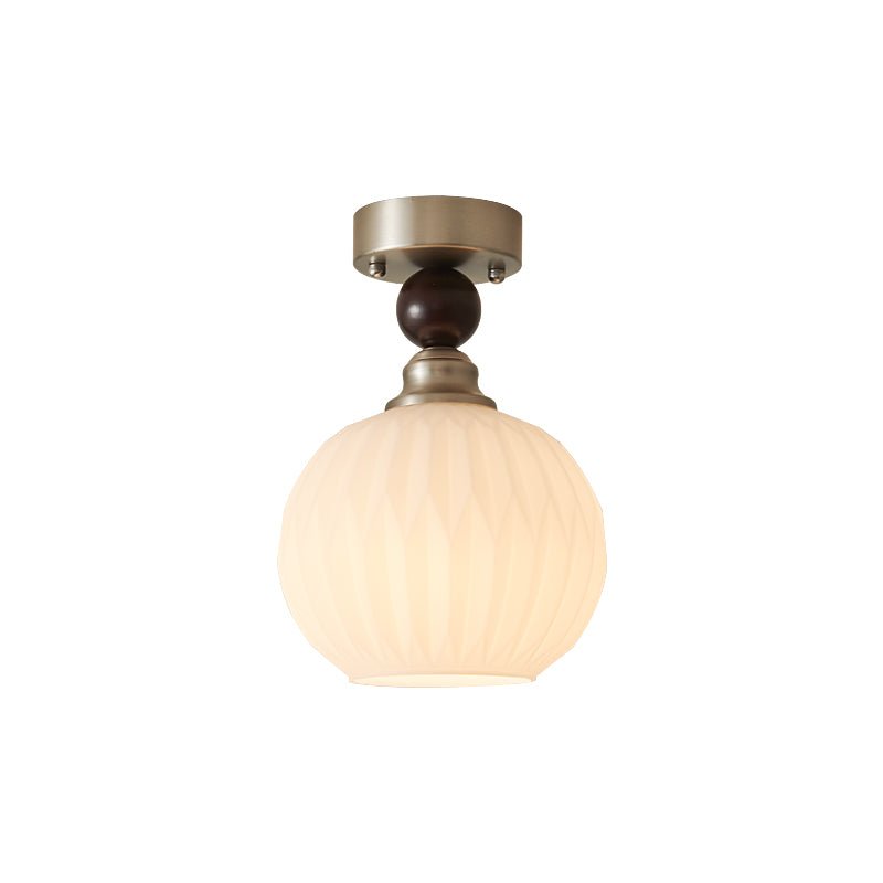 Pearl Sphere Ceiling Lamp | Frosted Glass & Walnut | 18cm Diameter