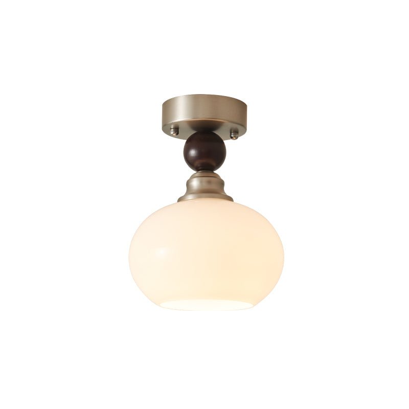 Pearl Sphere Ceiling Lamp | Frosted Glass & Walnut | 18cm Diameter