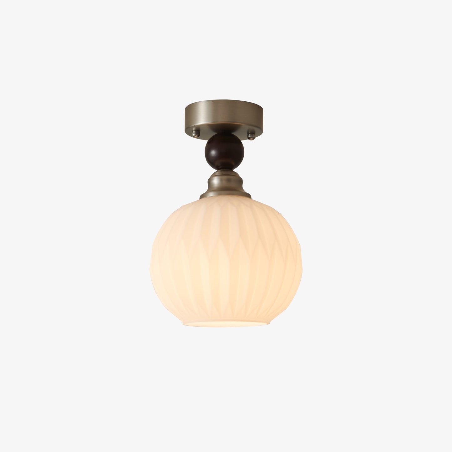Pearl Sphere Ceiling Lamp | Frosted Glass & Walnut | 18cm Diameter