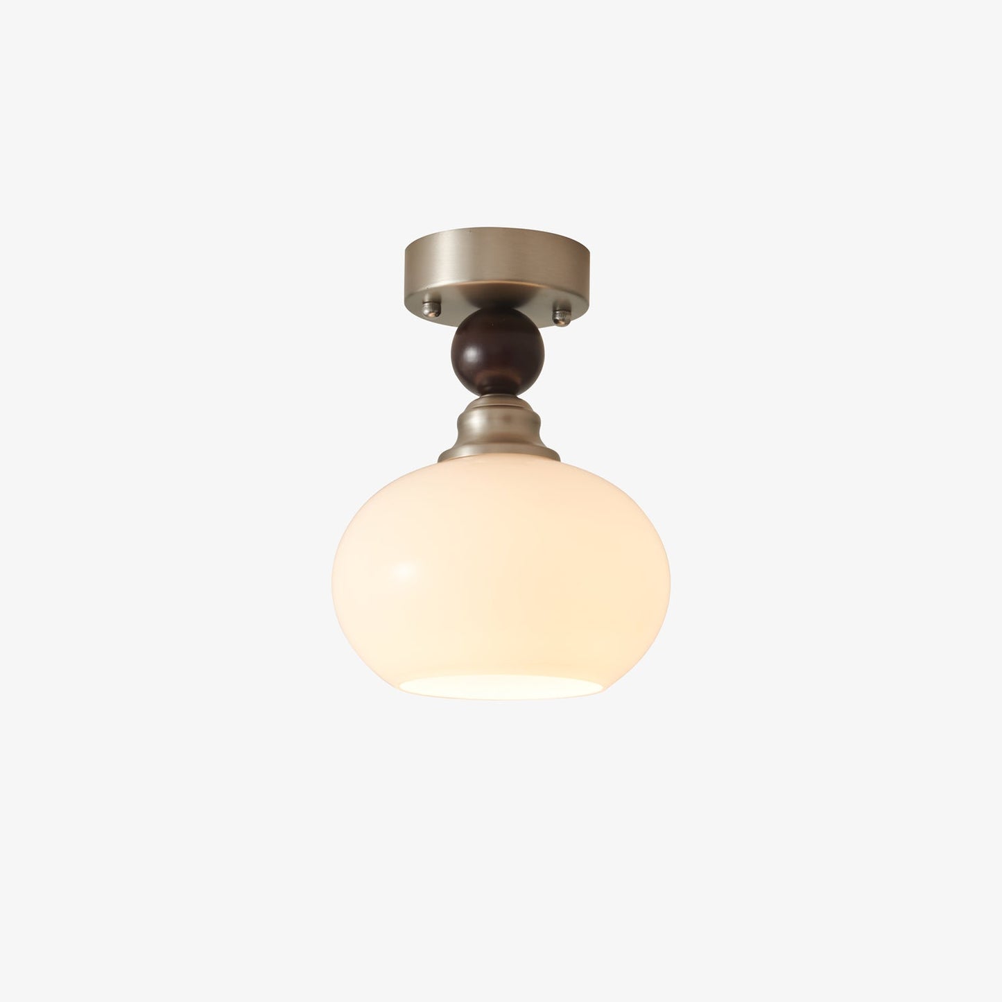 Pearl Sphere Ceiling Lamp | Frosted Glass & Walnut | 18cm Diameter