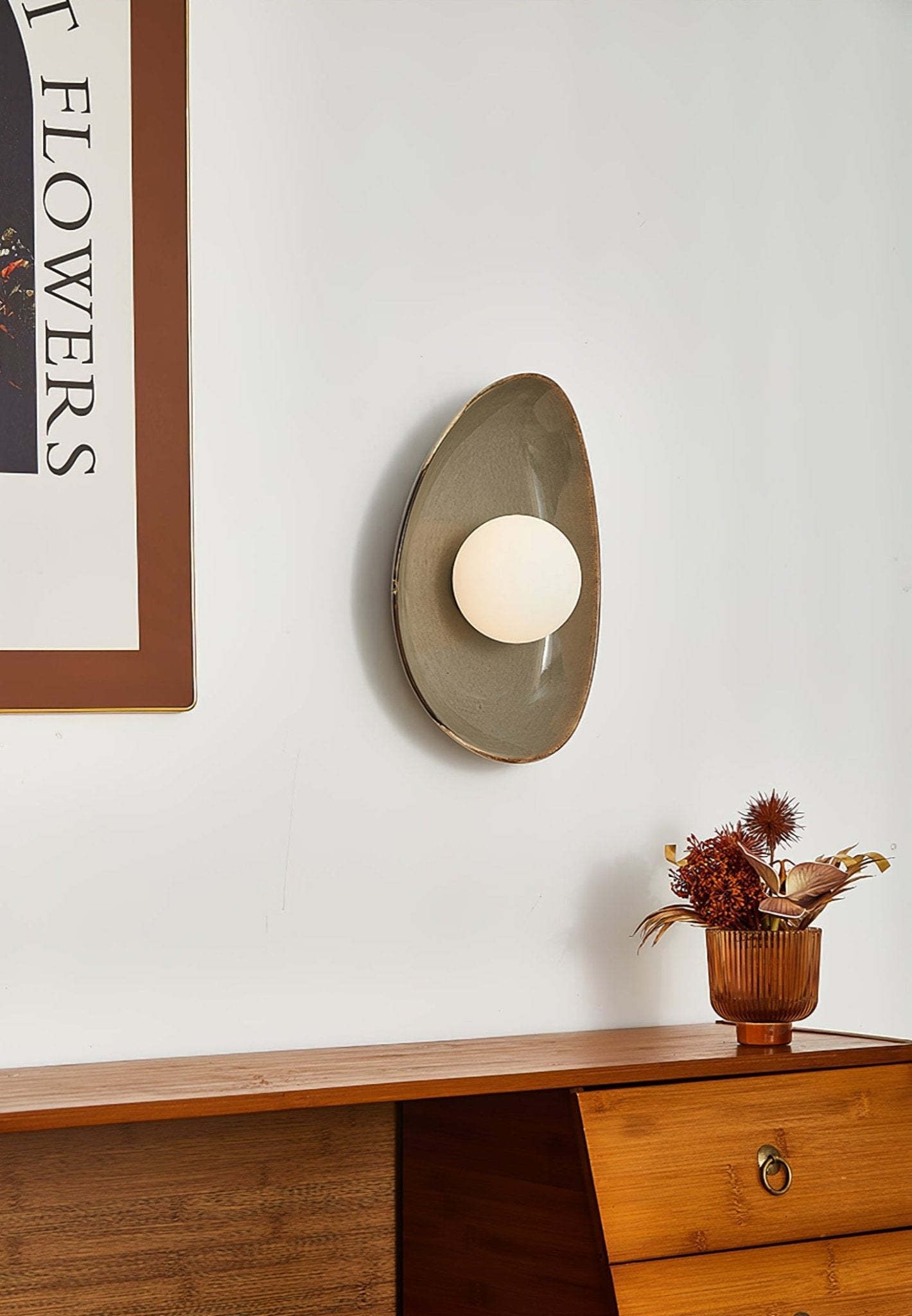 Pebble Tray Wall Lamp | Ceramic & Glass | Taupe & White