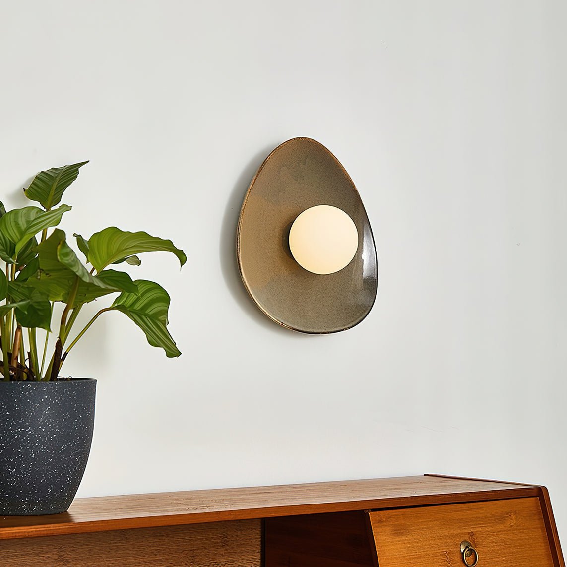 Pebble Tray Wall Lamp | Ceramic & Glass | Taupe & White