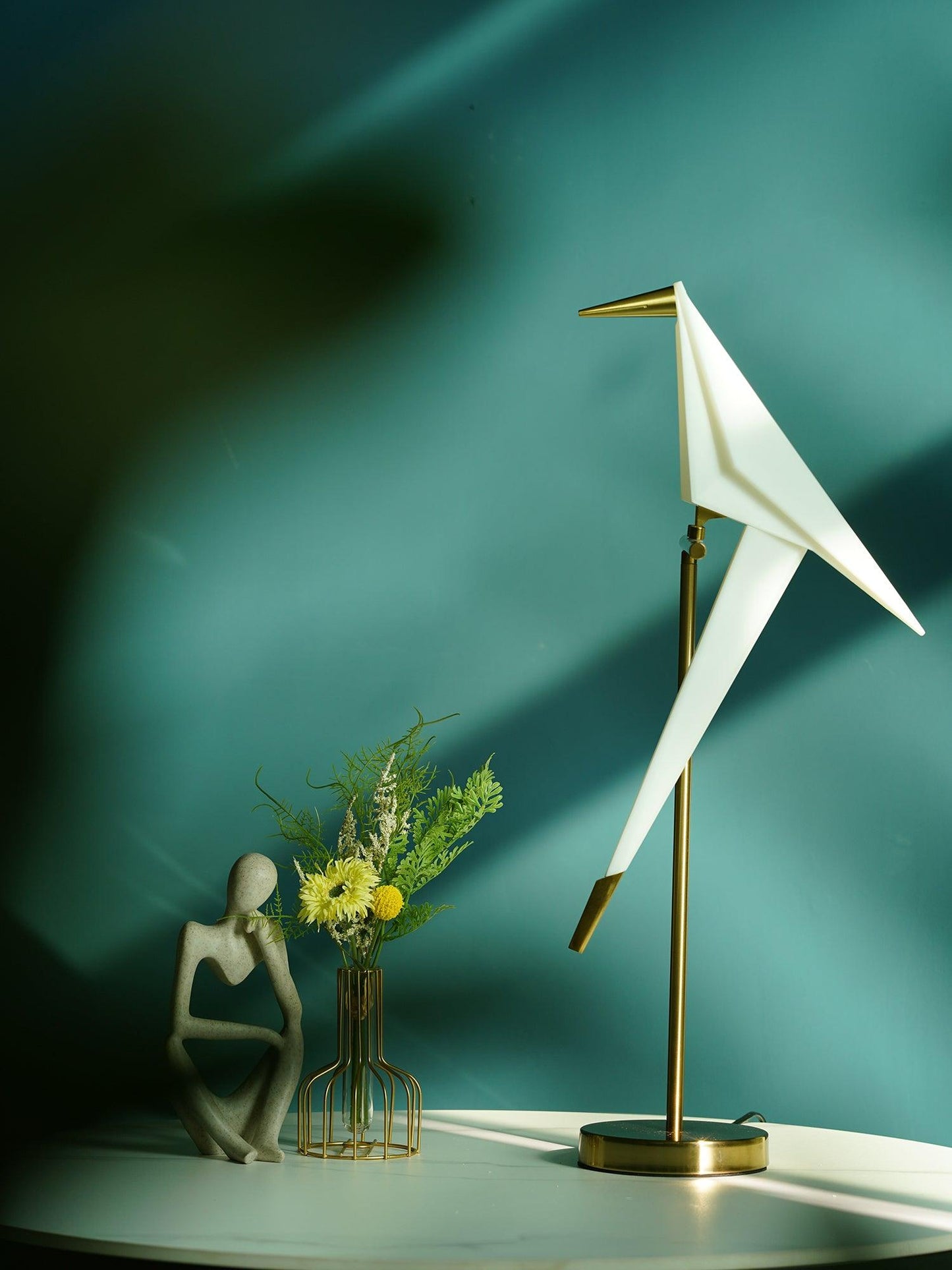Paper Crane Bird Table Lamp | Integrated LED | Gold & White
