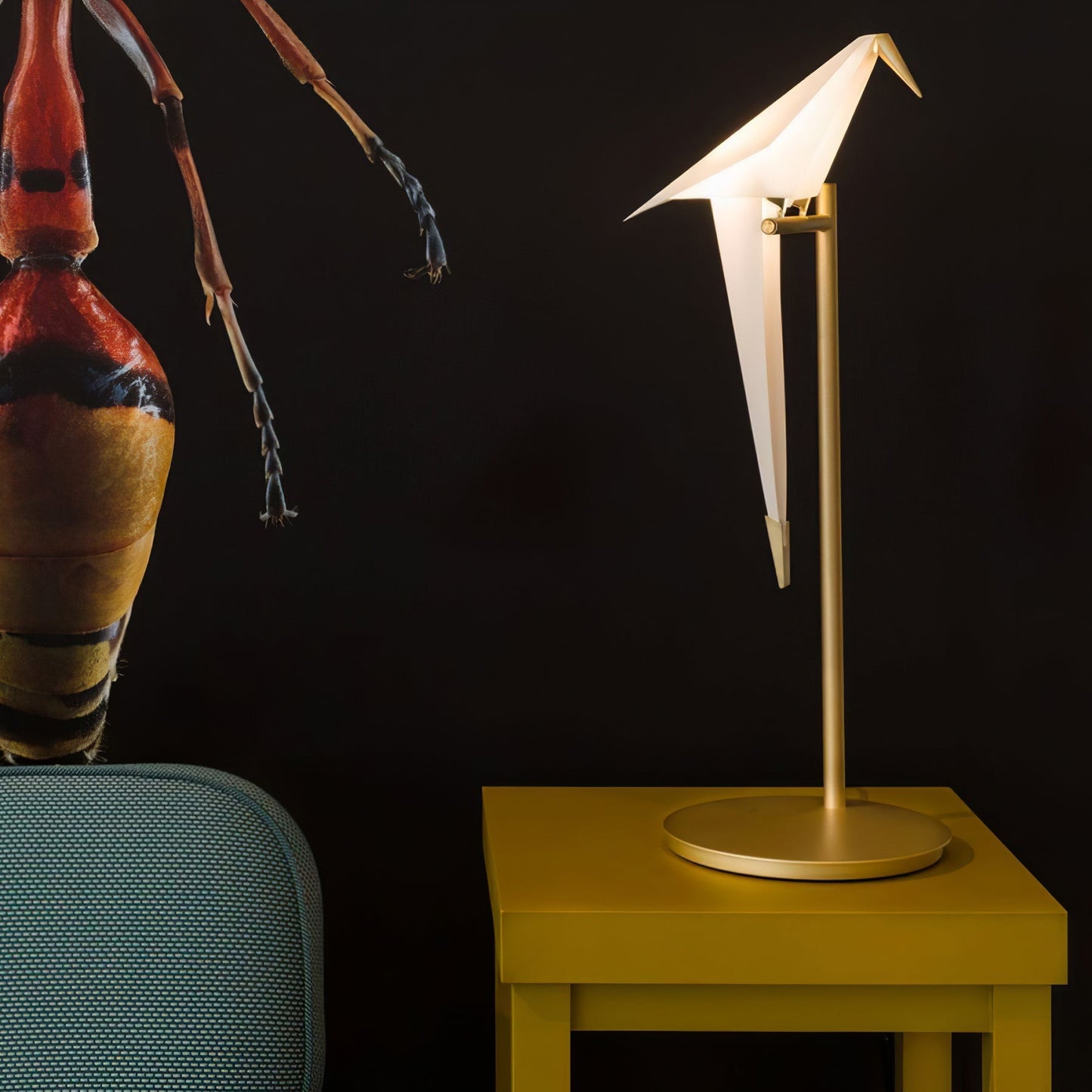 Paper Crane Bird Table Lamp | Integrated LED | Gold & White