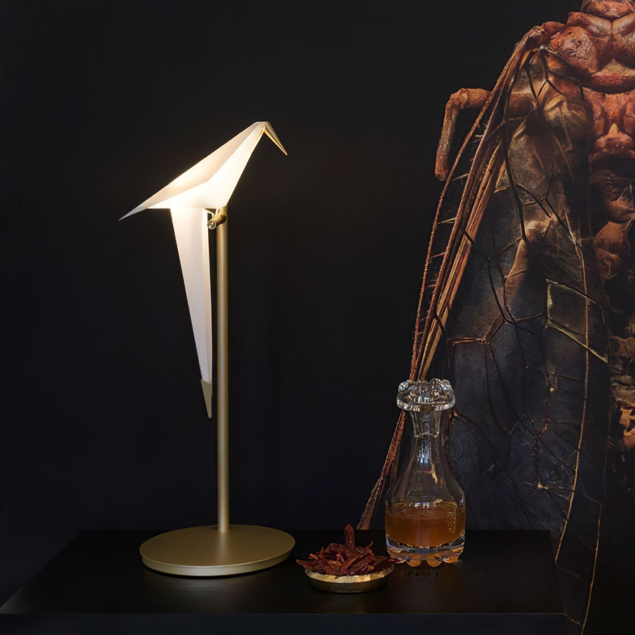 Paper Crane Bird Table Lamp | Integrated LED | Gold & White