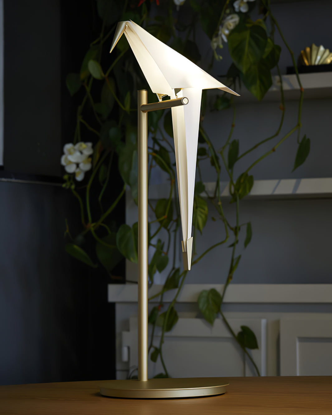 Paper Crane Bird Table Lamp | Integrated LED | Gold & White