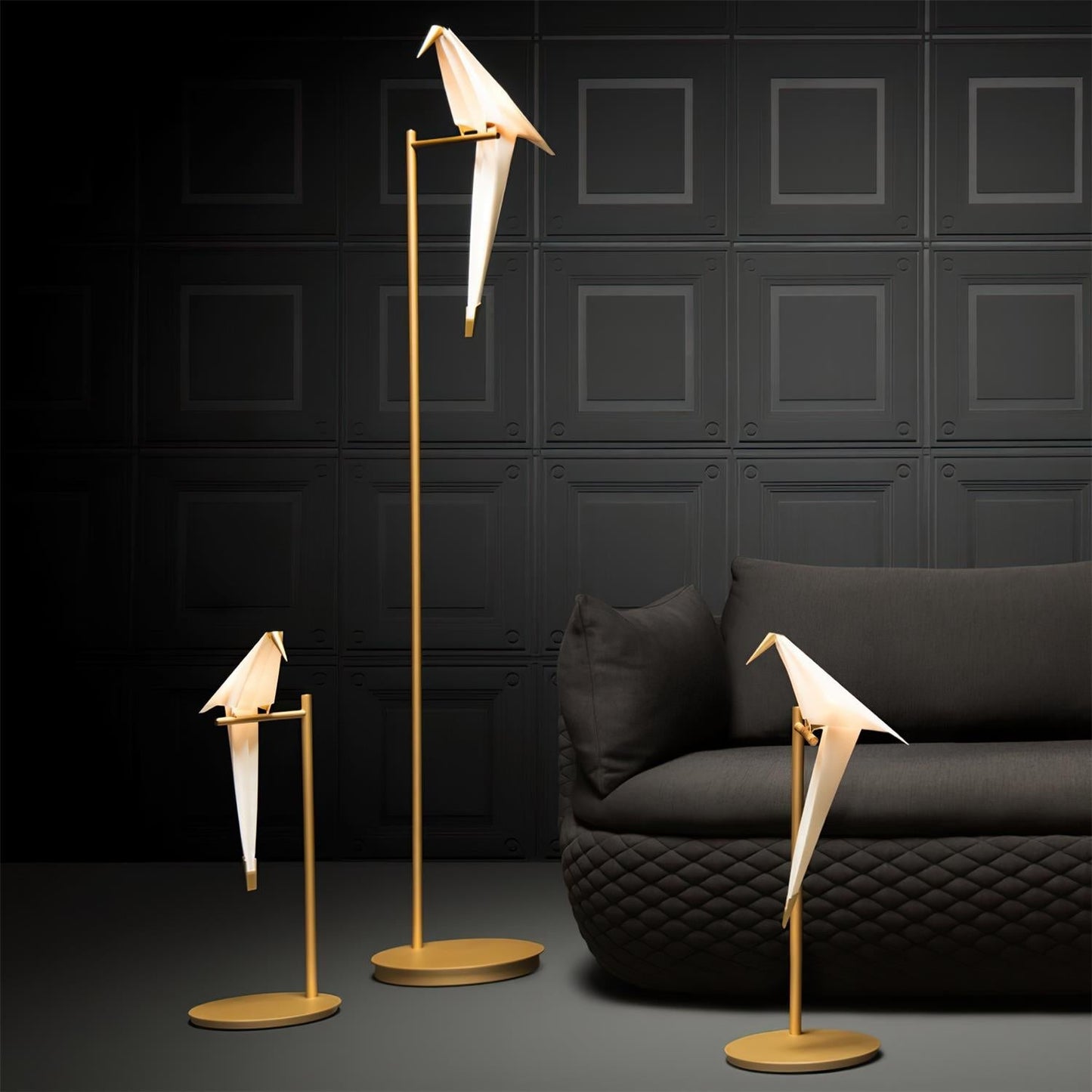 Paper Crane Bird Table Lamp | Integrated LED | Gold & White