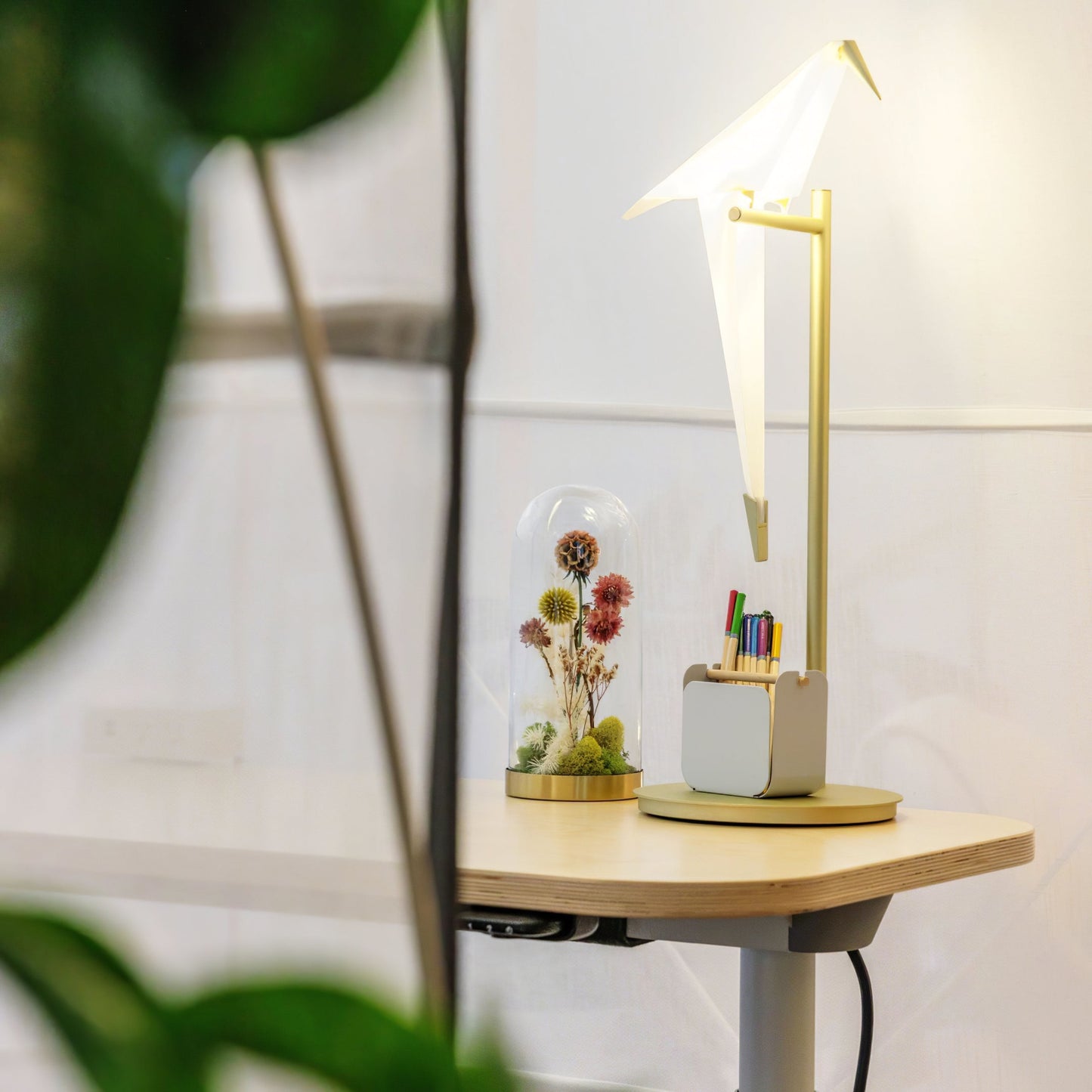 Paper Crane Bird Table Lamp | Integrated LED | Gold & White