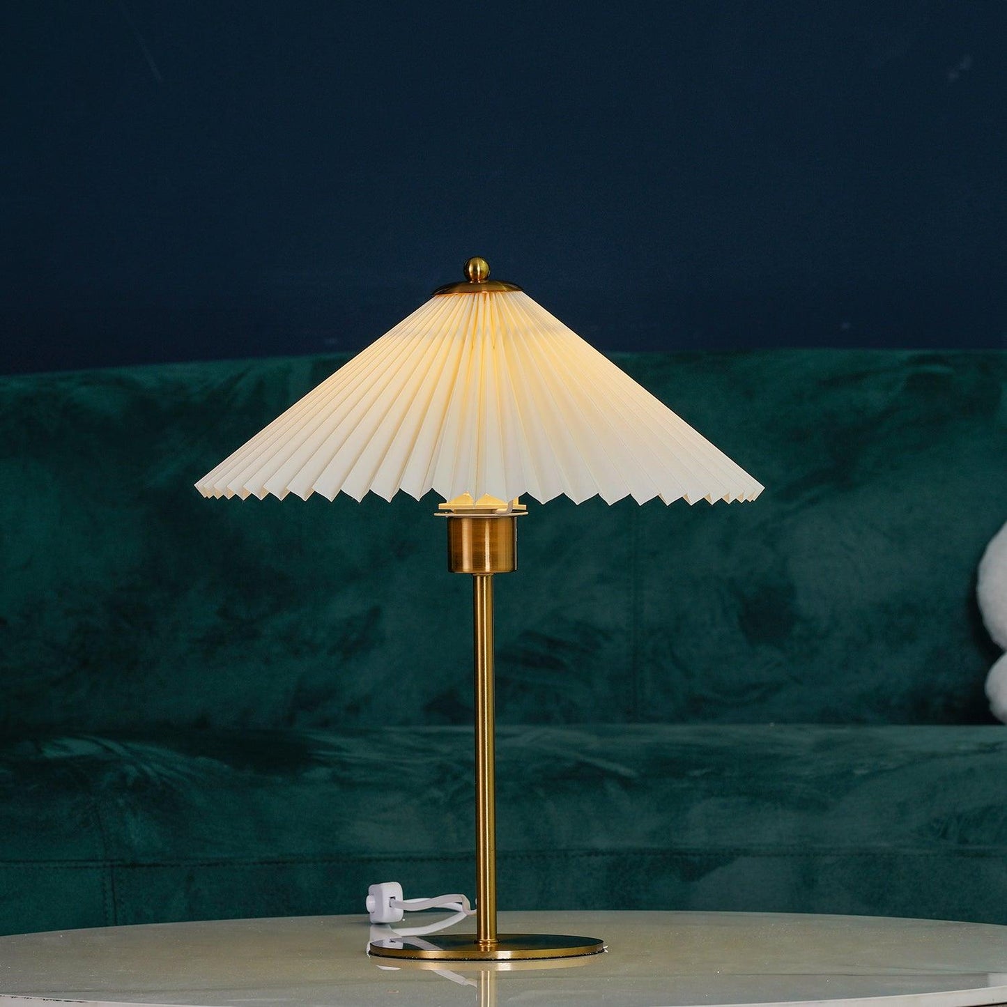 Pleated Table Lamp | Brushed Gold Base & Beige Shade | 36cm Diameter