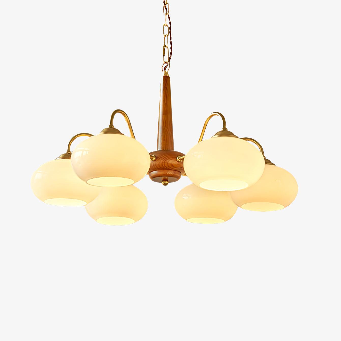 Persimmon Chandelier | Wood & Metal | Gold & Walnut Retro Style