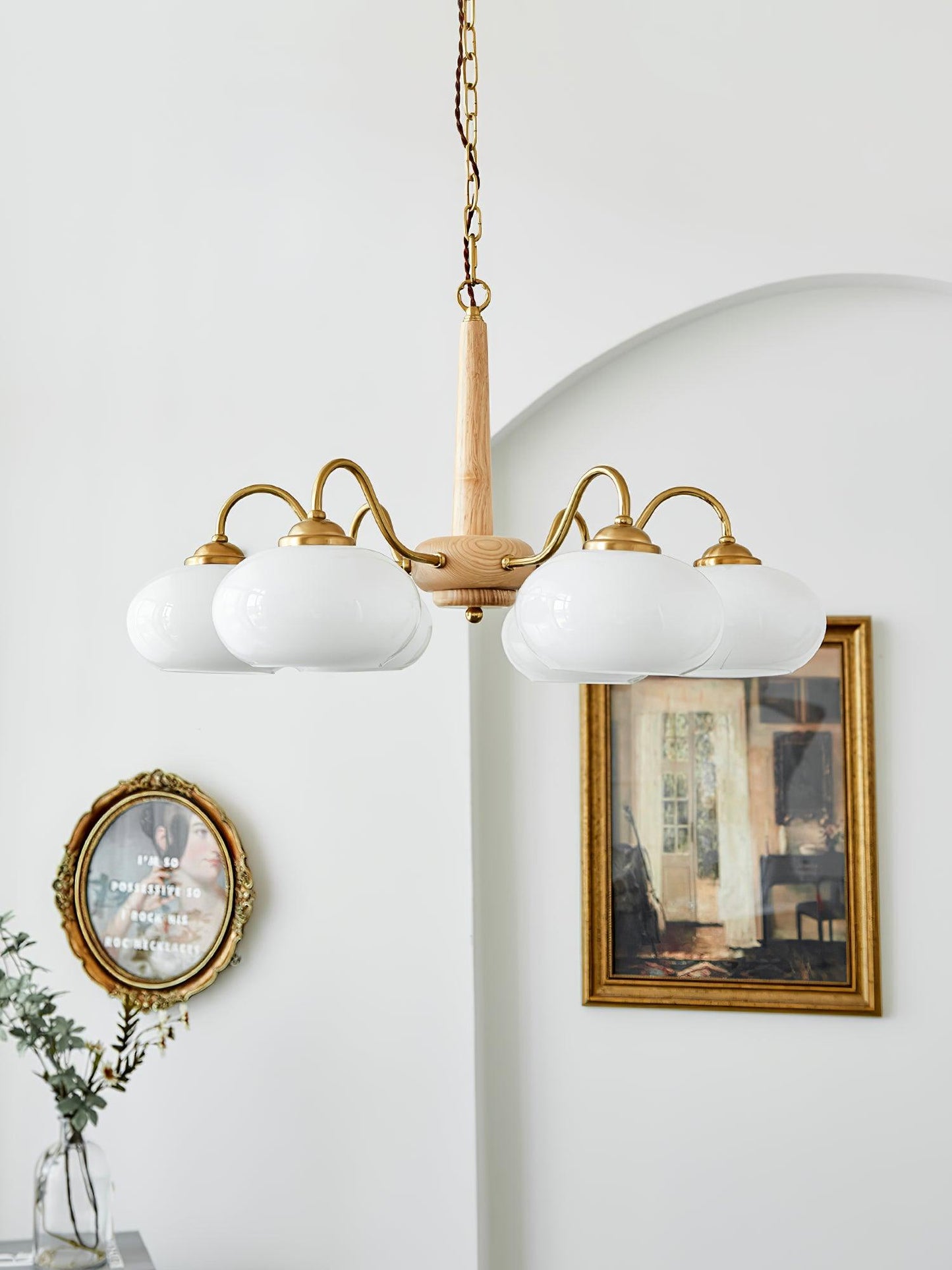 Persimmon Chandelier | Wood & Metal | Gold & Walnut Retro Style