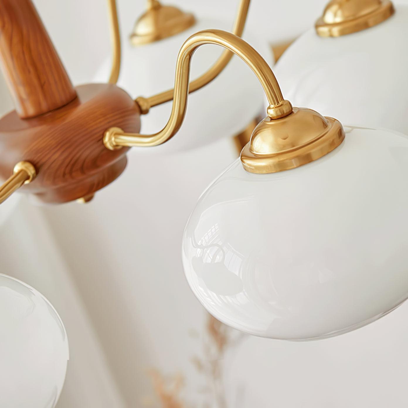 Persimmon Chandelier | Wood & Metal | Gold & Walnut Retro Style
