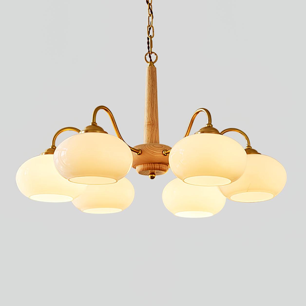 Persimmon Chandelier | Wood & Metal | Gold & Walnut Retro Style