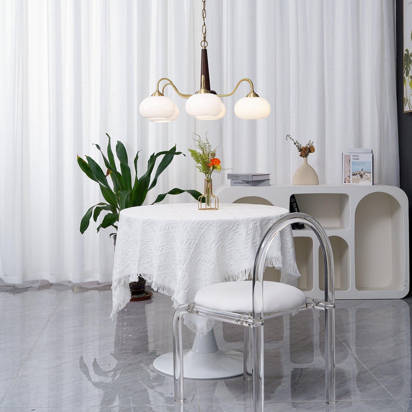 Persimmon Chandelier | Wood & Metal | Gold & Walnut Retro Style