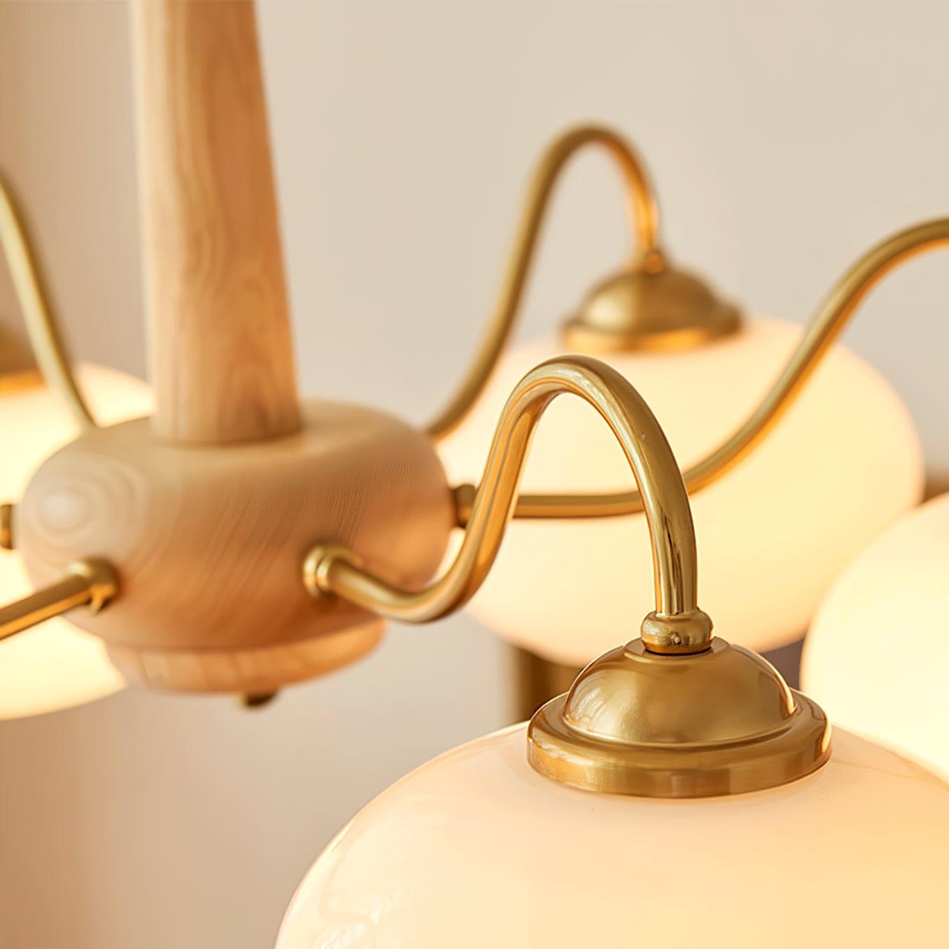 Persimmon Chandelier | Wood & Metal | Gold & Walnut Retro Style
