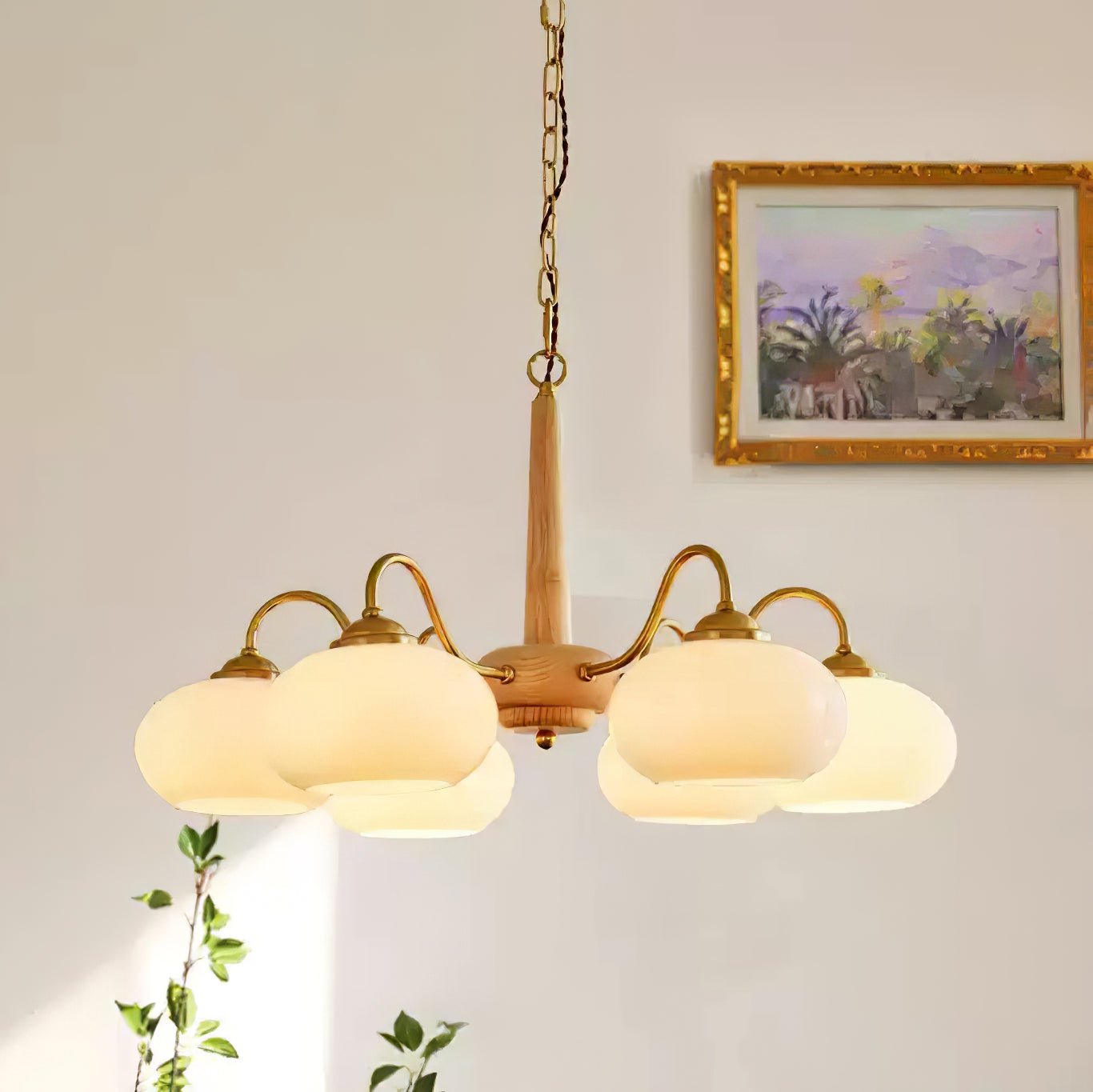 Persimmon Chandelier | Wood & Metal | Gold & Walnut Retro Style