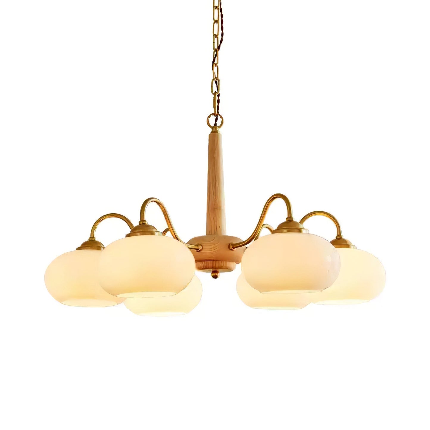 Persimmon Chandelier | Wood & Metal | Gold & Walnut Retro Style
