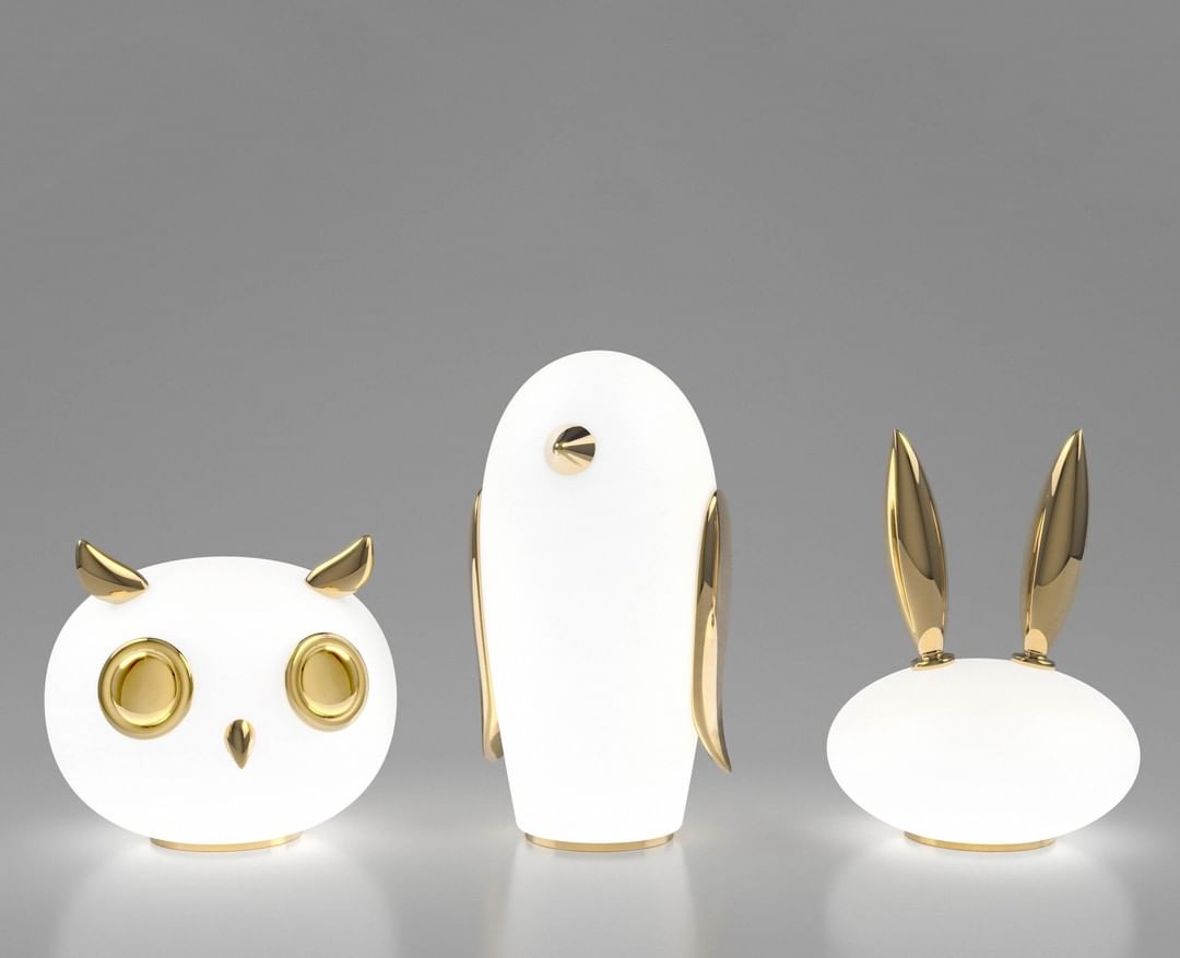 Animal Table Lamp | Frosted Glass & Gold Accents | Owl, Rabbit & Penguin Characters