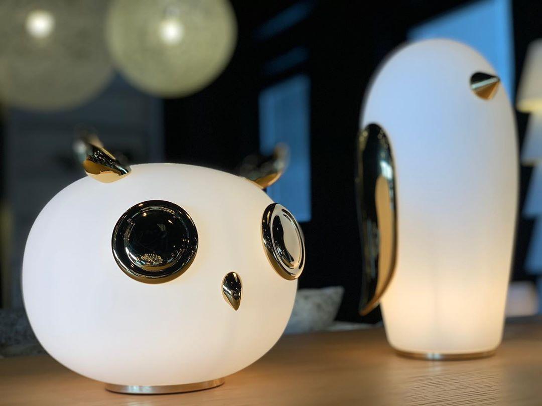 Animal Table Lamp | Frosted Glass & Gold Accents | Owl, Rabbit & Penguin Characters