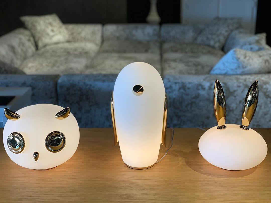 Animal Table Lamp | Frosted Glass & Gold Accents | Owl, Rabbit & Penguin Characters