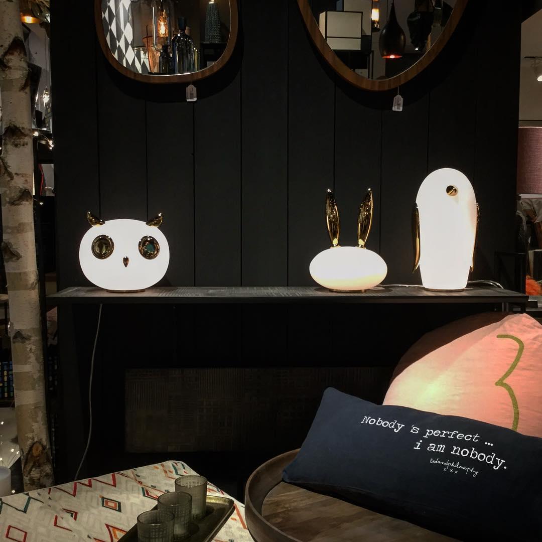 Animal Table Lamp | Frosted Glass & Gold Accents | Owl, Rabbit & Penguin Characters