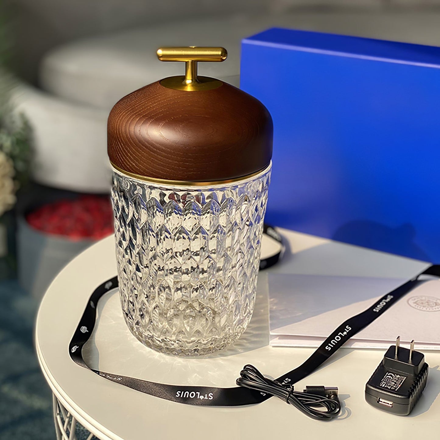 Pine Cone Table Lamp | Crystal Glass & Metal | Walnut Color