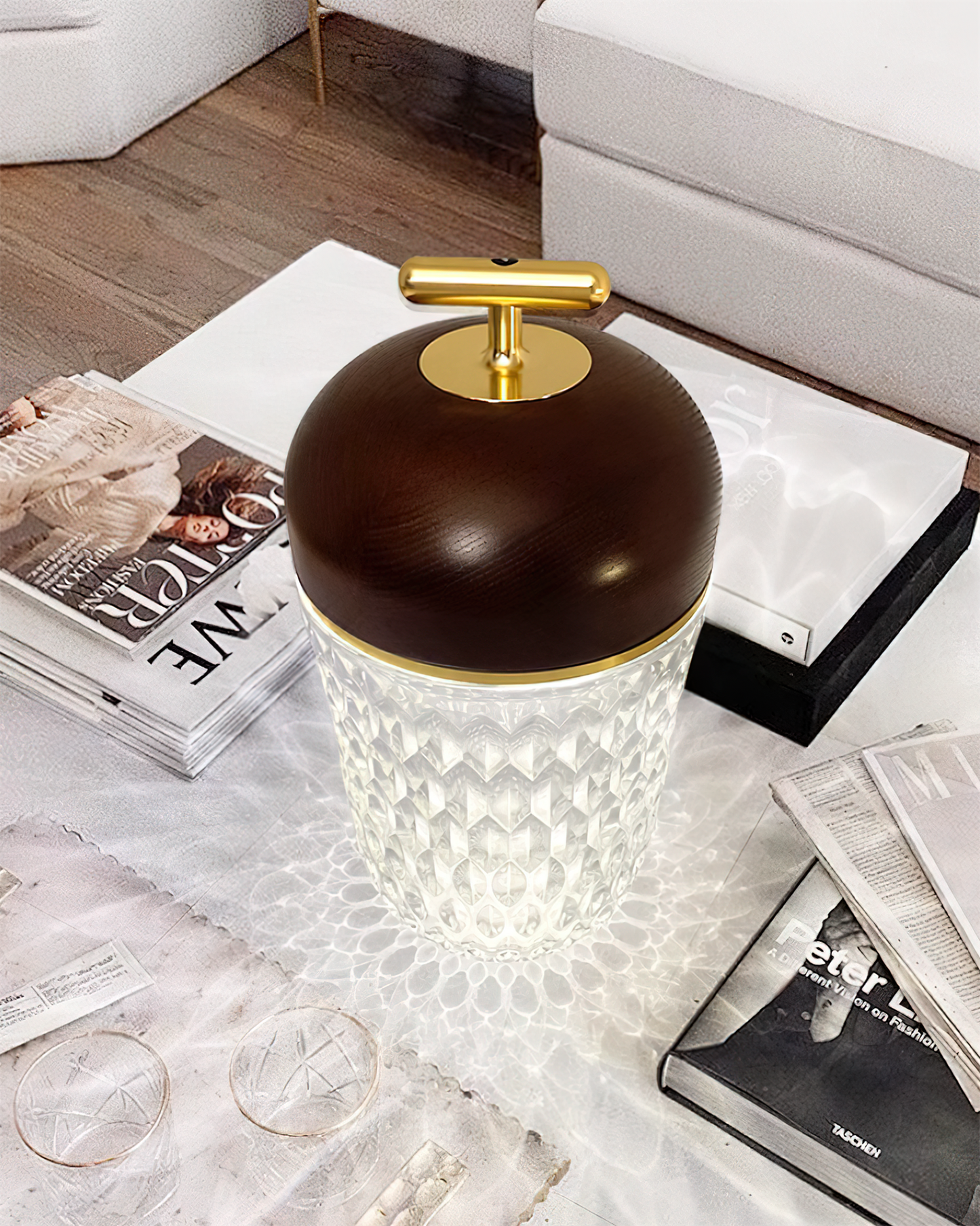 Pine Cone Table Lamp | Crystal Glass & Metal | Walnut Color