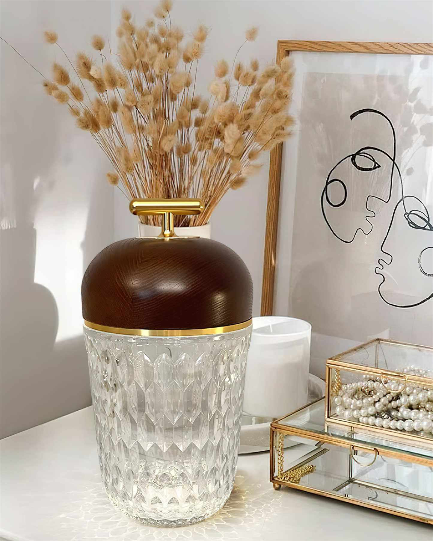 Pine Cone Table Lamp | Crystal Glass & Metal | Walnut Color