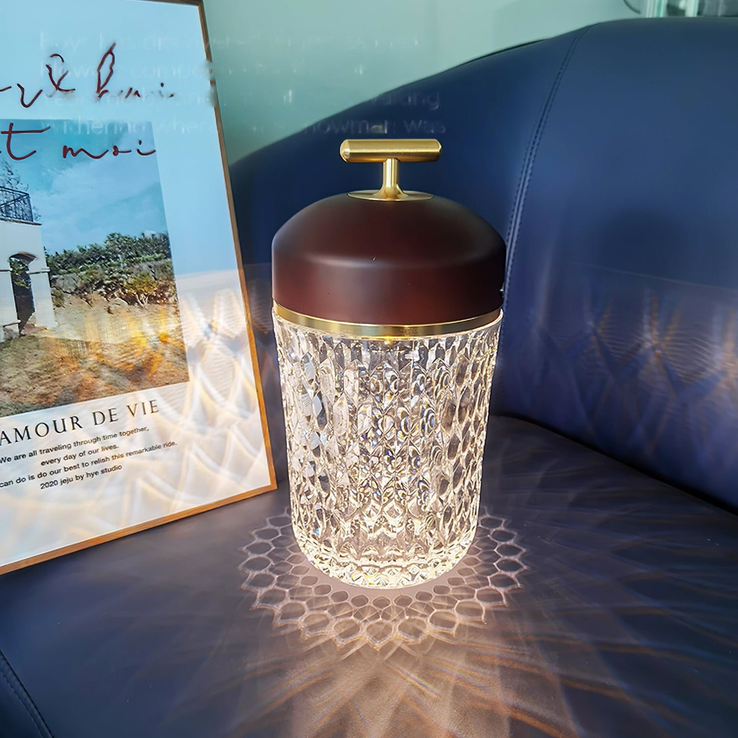 Pine Cone Table Lamp | Crystal Glass & Metal | Walnut Color