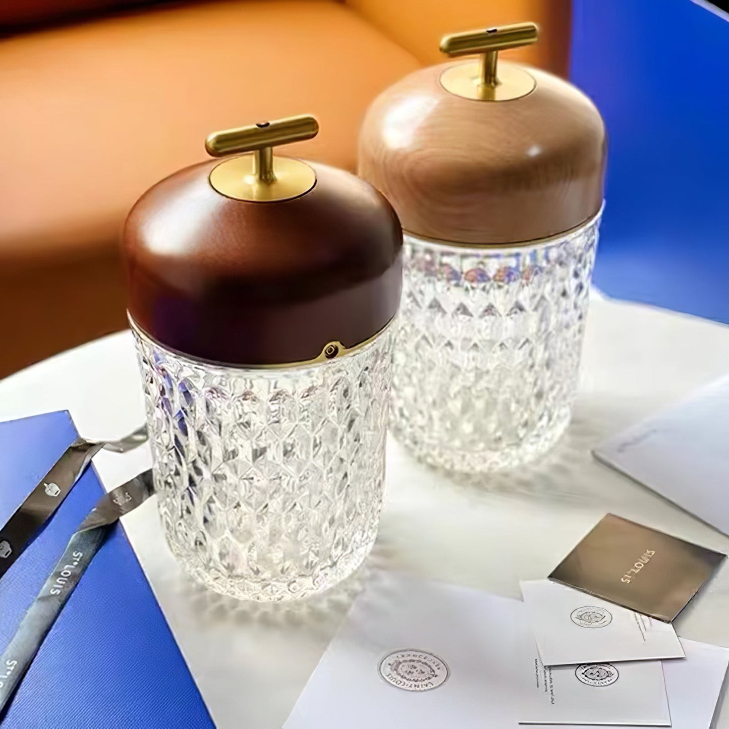 Pine Cone Table Lamp | Crystal Glass & Metal | Walnut Color