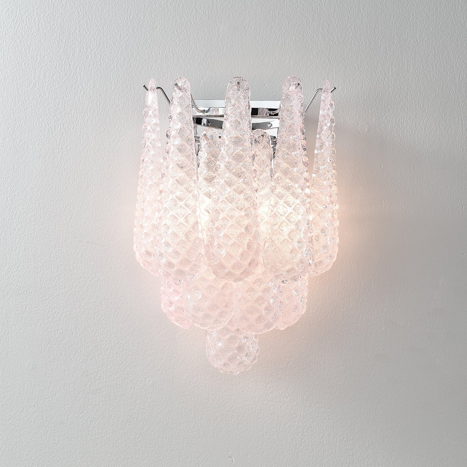 Waffle Wall Sconce | Textured Glass & Chrome | Pink, 29cm Diameter