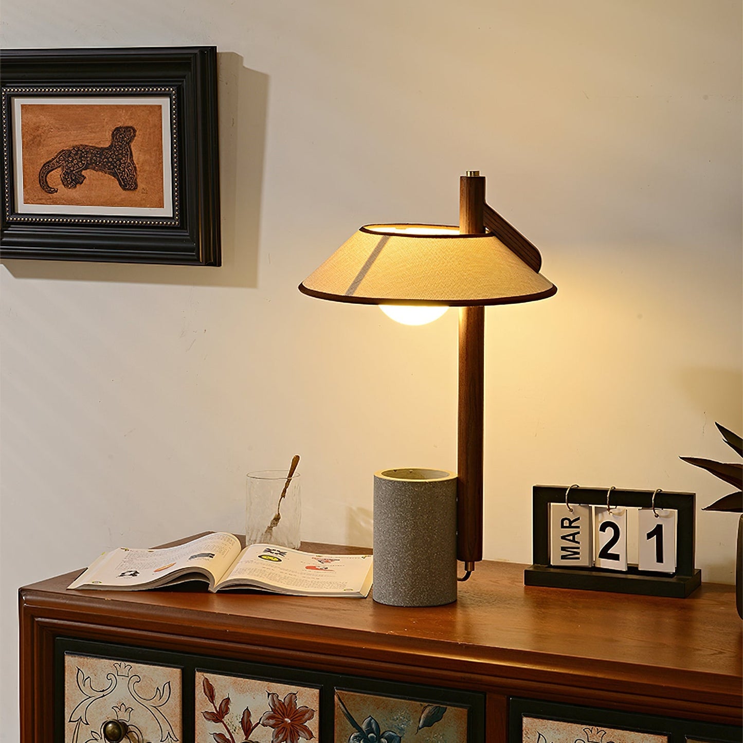 Pinnacle Table Lamp | Natural Wood & Cement | Walnut & Grey