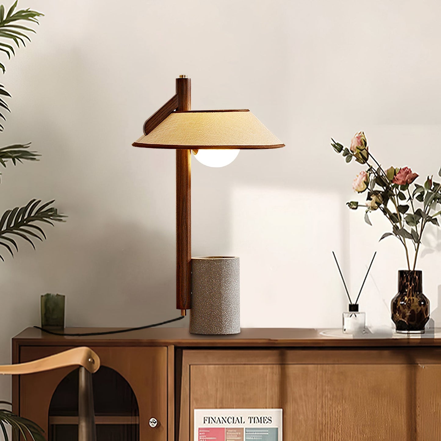 Pinnacle Table Lamp | Natural Wood & Cement | Walnut & Grey