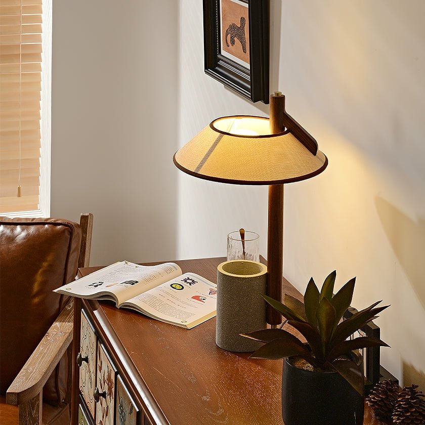 Pinnacle Table Lamp | Natural Wood & Cement | Walnut & Grey