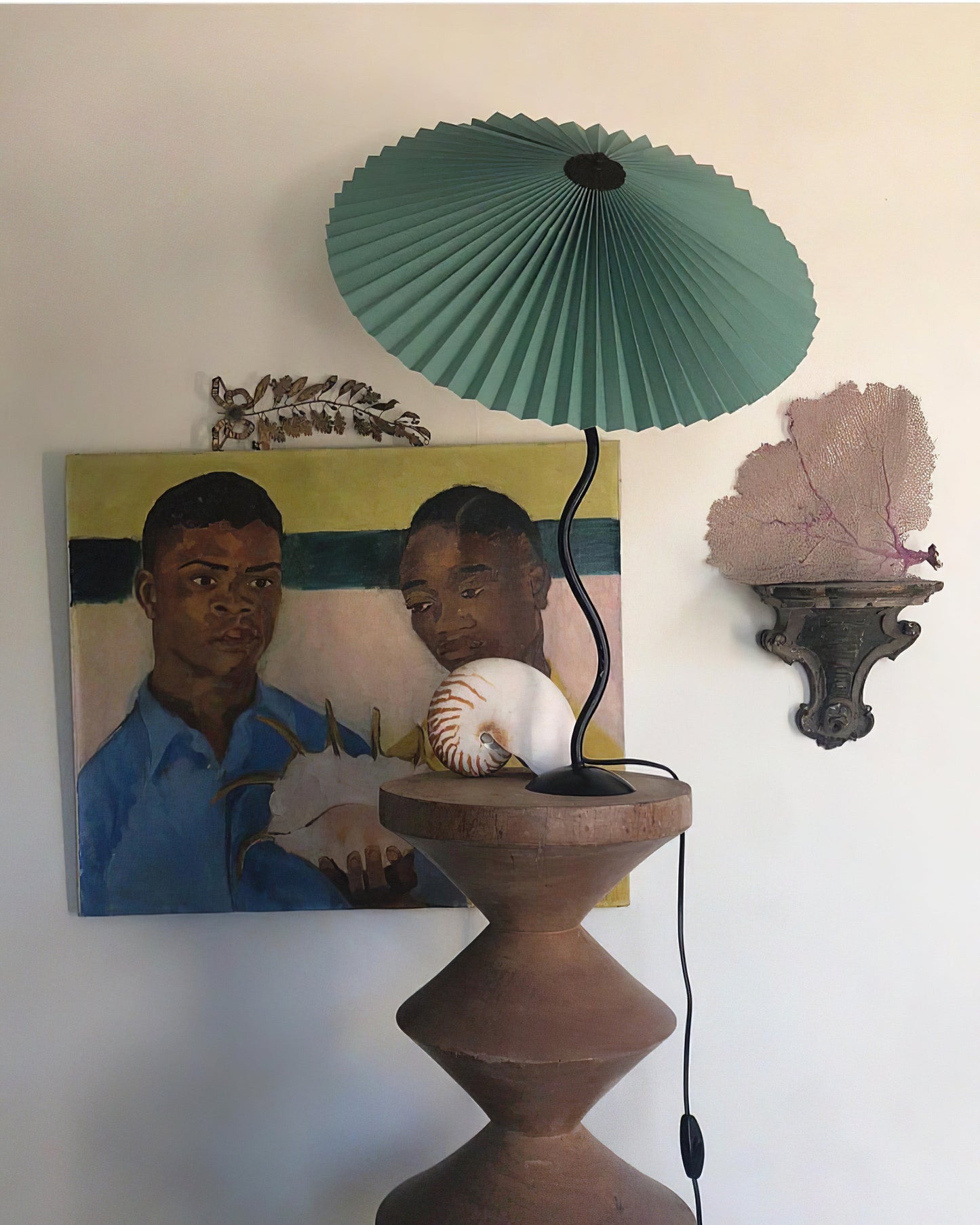 Table Lamp | Handcrafted Iron Base | Beige & White Shade