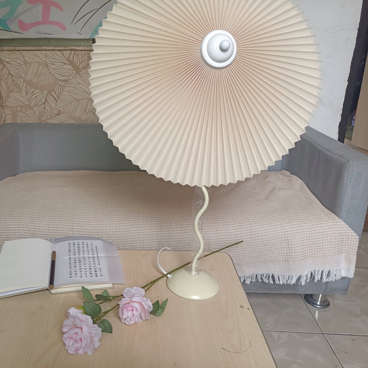 Table Lamp | Handcrafted Iron Base | Beige & White Shade