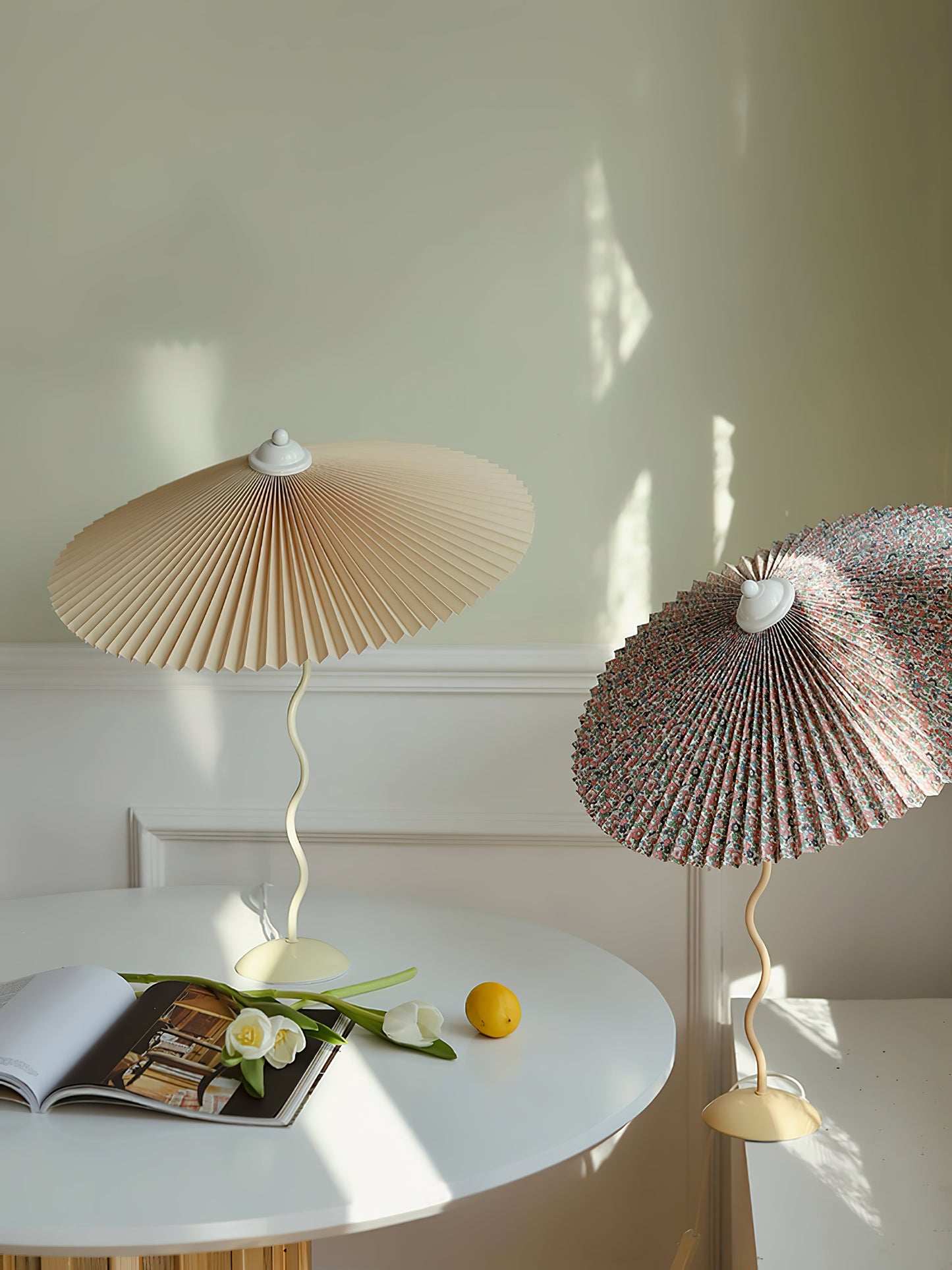Table Lamp | Handcrafted Iron Base | Beige & White Shade