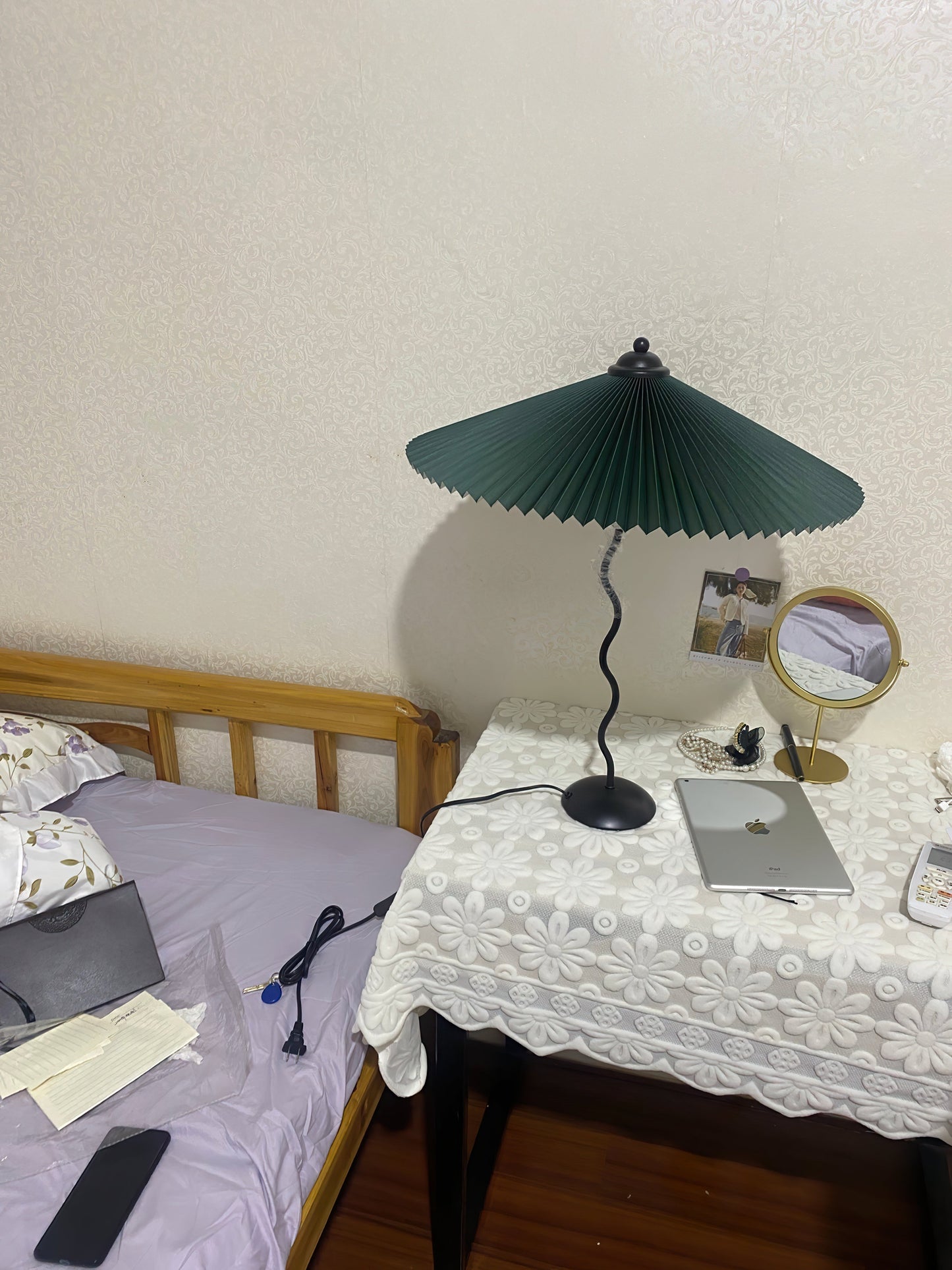 Table Lamp | Handcrafted Iron Base | Beige & White Shade